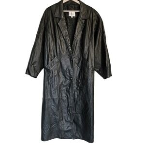 VTG Winlit Leather Trench Medium retro goth vamp 80s black